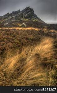 Landscape of Ramshaw Rocks in Autumn in Peak District National Park