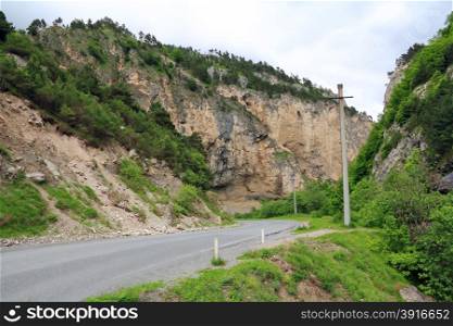 Landscape of road in Caucasus green mountains