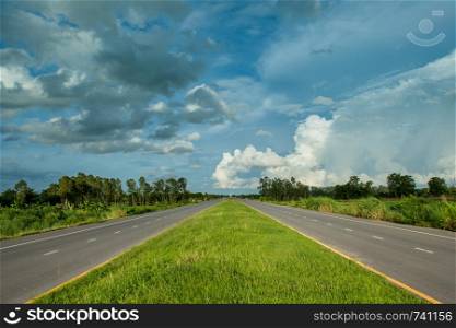 Landscape of road with clouds sky