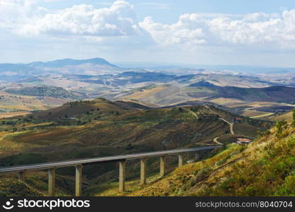 Landscape of Sicily with Highway Bridge