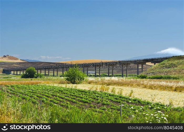 Landscape of Sicily with Highway Bridge