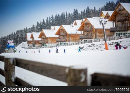 Landscape of ski slope on resort at Austrian Alps