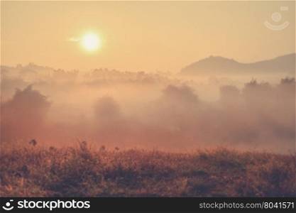 Landscape of sun rise at Phuthapboek Khoo kho , Phetchabun Thailand (Vintage filter effect used)