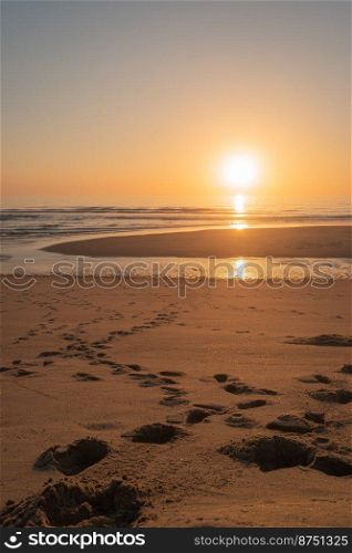 Landscape of sunset in Murtosa beach. Aveiro, Portugal.