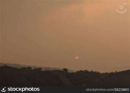 Landscape of sunset over the mountain range, Shanxi Province, China