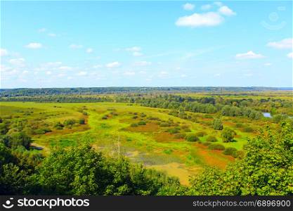 landscape of the Desna River with its marshy surroundings. landscape of the Desna River with its marshy surroundings from a bird&rsquo;s eye view