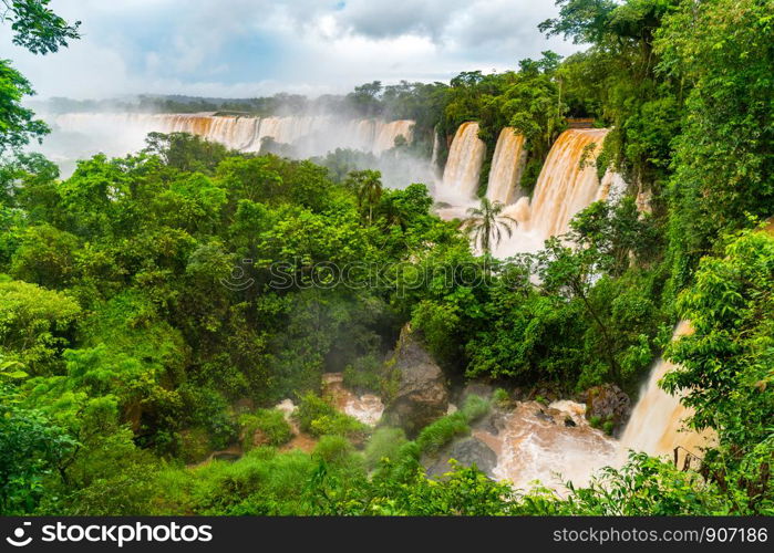 Landscape of The Famous Iguazu Falls at Argentina border after heavy rain