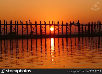 Landscape of the famous old wooden bridge named U Bein in Mandalay,Myanmar