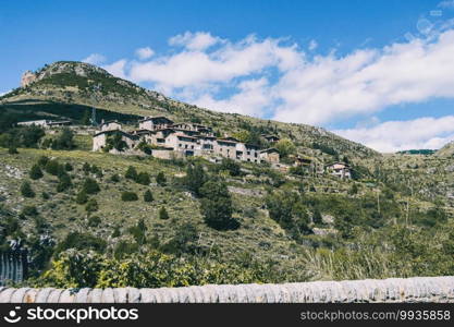 Landscape of the mountains, in Spain. A sunny summer day with green trees