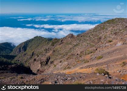 Landscape of the sea of clouds viewed from the top of La Palma island, Canary island, Spain.