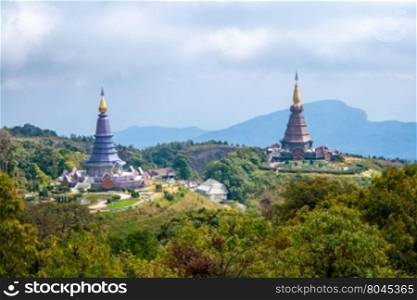 Landscape of two pagoda on Inthanon mountain, Chiang Mai, Thailand.