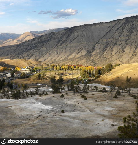 Landscape of valley and mountains at Yellowstone National Park, Wyoming.