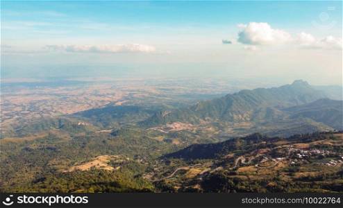 Landscape of Village on beautiful and famous travel location at Phu Tub Berk viewpoint in Phetchabun province Thailand. 