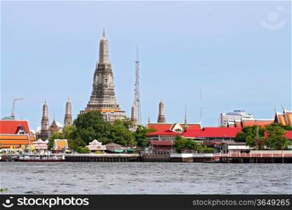landscape of Wat Arun or Temple of dawn located at Chaophraya river in Bangkok Thailand
