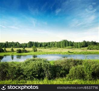Landscape panorama outdoor. Landscape panorama. Autumn evening meadow and forest. Landscape panorama outdoor