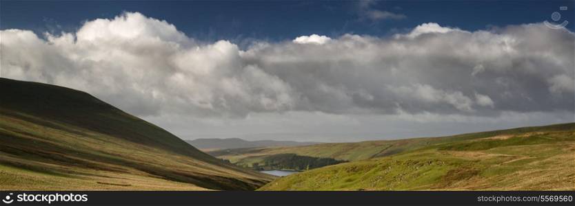 Landscape panorama view from climb up Corn Du mountain in Brecon Beacons