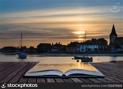 Landscape peaceful harbour at sunset with yachts in low tide Creative concept