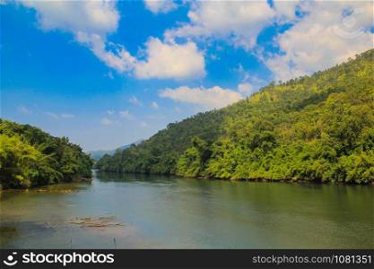 landscape river Kwai Yai with mountain Erawan National Park, Kanchanaburi, Thailand