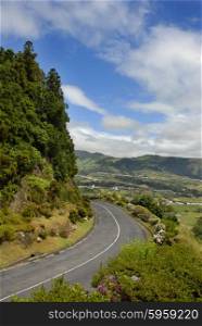 landscape road in sao jorge island, azores