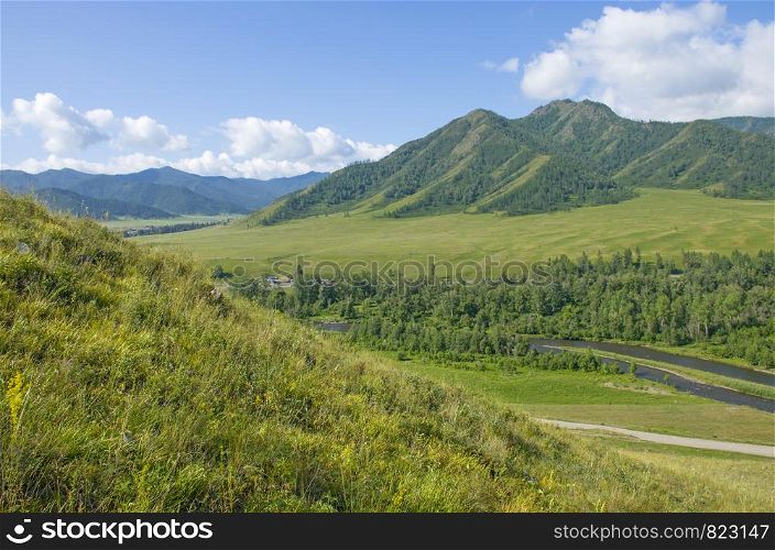 Landscape summer in Mountains Altai Russia the top view