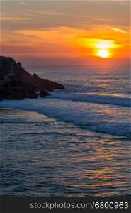 landscape sunset atlantic coastline with waves