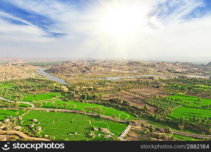 Landscape view from Monkey temple, Hampi, India