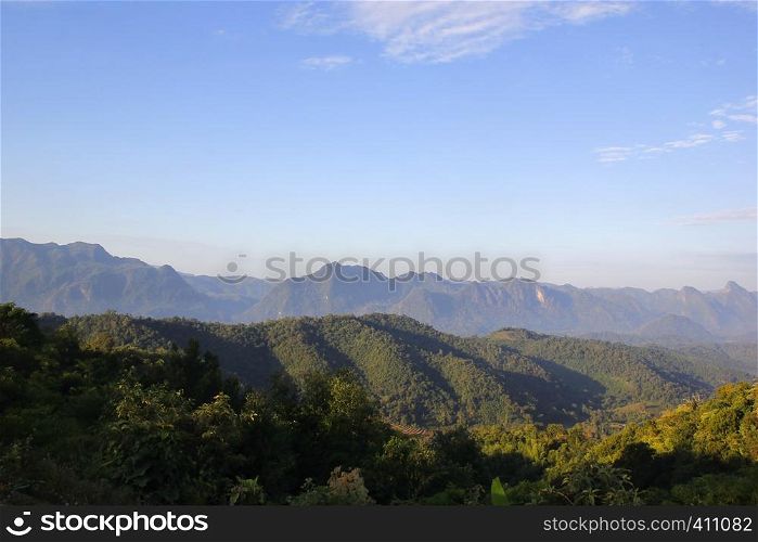 landscape view of beautiful mountain hills with beautiful sky background