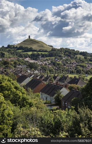 Landscape view of Glastonbury Tor on Summer day