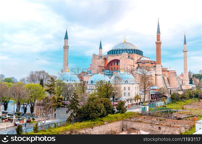 Landscape View of Hagia Sophia in Istanbul, Turkey