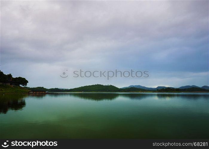 Landscape view of river and mountain in Kanchanaburi, Thailand