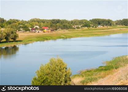 Landscape, view of the small river in the village Solodniki, Astrakhan region, Russia
