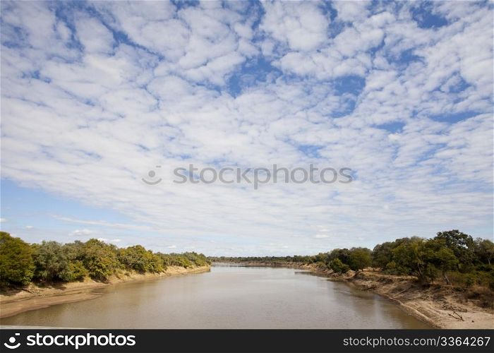 Landscape view of the south luangwa river in Zambia