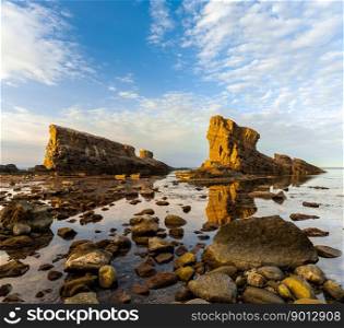 landscape view of the Stone Ships sea stacks in Sinemorets on the Black Sea in Bulgaria