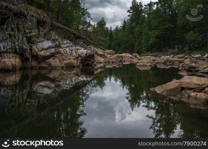landscape wildlife. forest, mountain and river. Ural