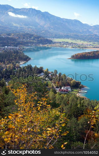 landscape with a beautiful mountain lake. autumn