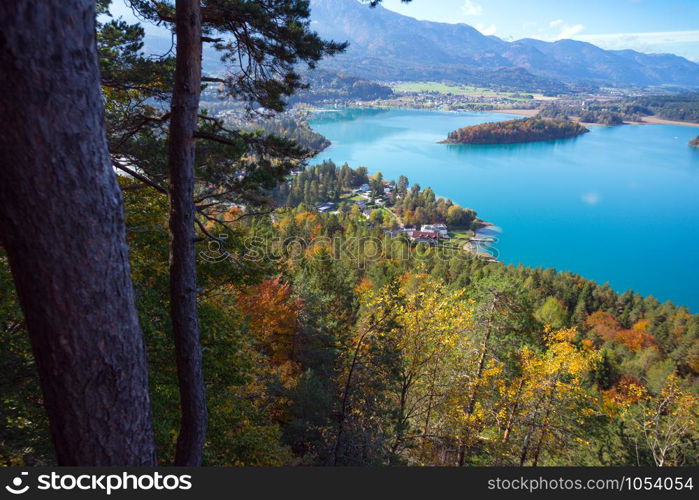 landscape with a beautiful mountain lake. autumn