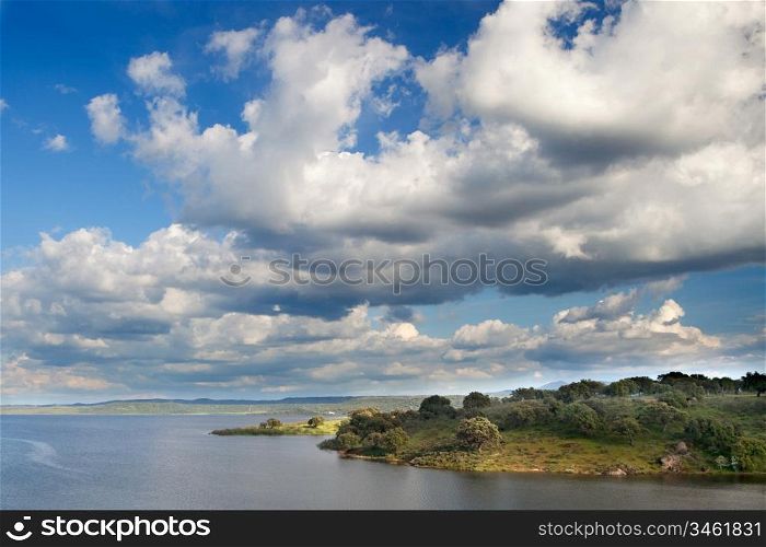 Landscape with a big river and a beautiful sky