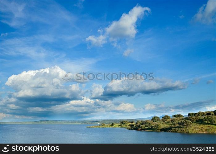 Landscape with a big river and a beautiful sky