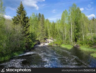 Landscape with a river in the forest of Karelia