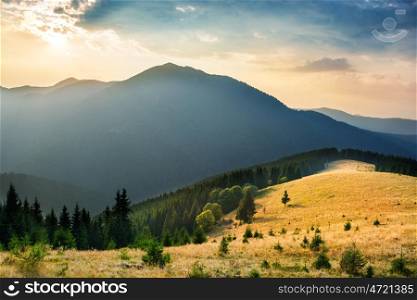Landscape with beautiful sunset in the mountains