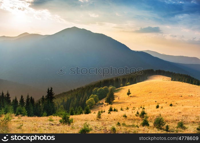 Landscape with beautiful sunset in the mountains