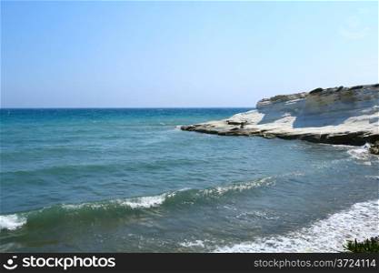 Landscape with coastline and rock in Cyprus.