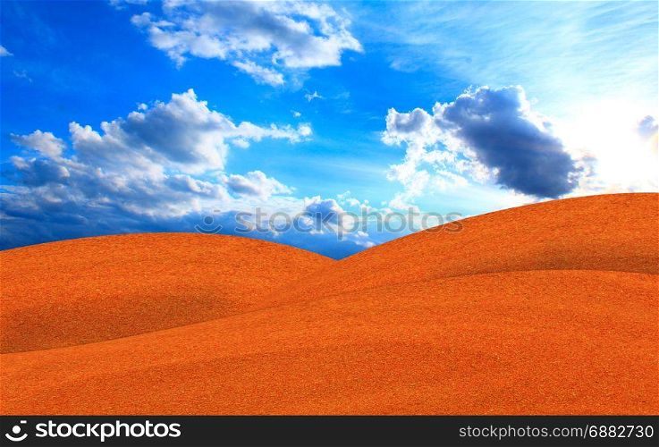 landscape with desert and blue sky. landscape with desert and blue sky with white clouds
