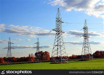 landscape with electricity cable communication towers