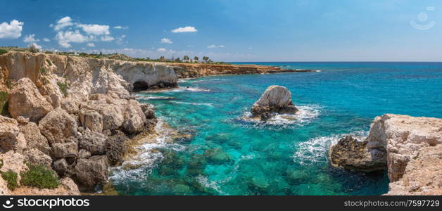 landscape with green sea and blue sky, Ayia Napa, Cyprus