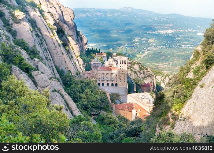 Landscape with Montserrat mountain and famous monastery in it
