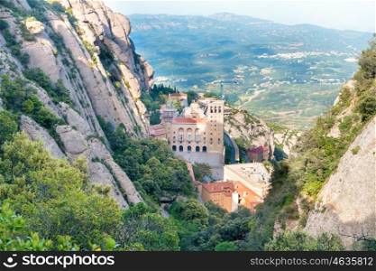 Landscape with Montserrat mountain and famous monastery in it
