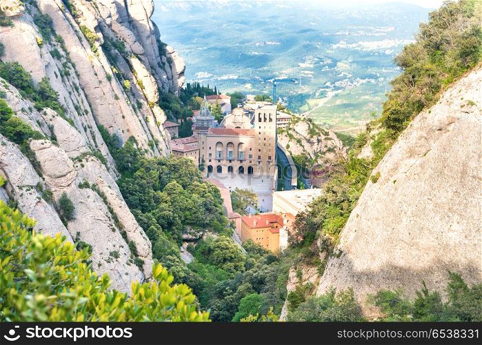 Landscape with Montserrat mountain and famous monastery in it. Montserrat mountain and famous monastery