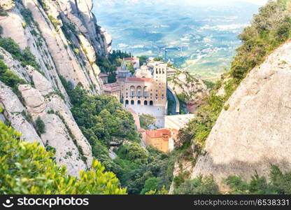 Landscape with Montserrat mountain and famous monastery in it. Montserrat mountain and famous monastery