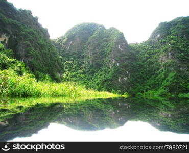 Landscape with moutain and river, Trang An, Ninh Binh, Vietnam